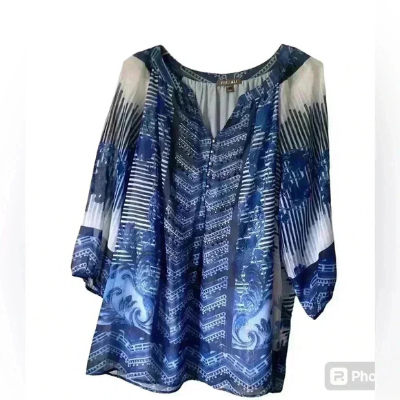 Roz & Ali Women Blouse Blue Geometric Print Size 2X - Picture 1 of 9